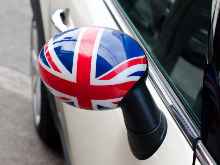 car mirror with the British flag